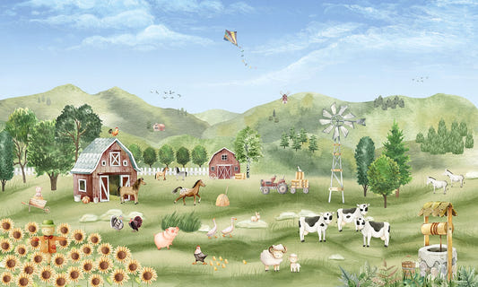Pastoral Farm Life Scene Wall Mural