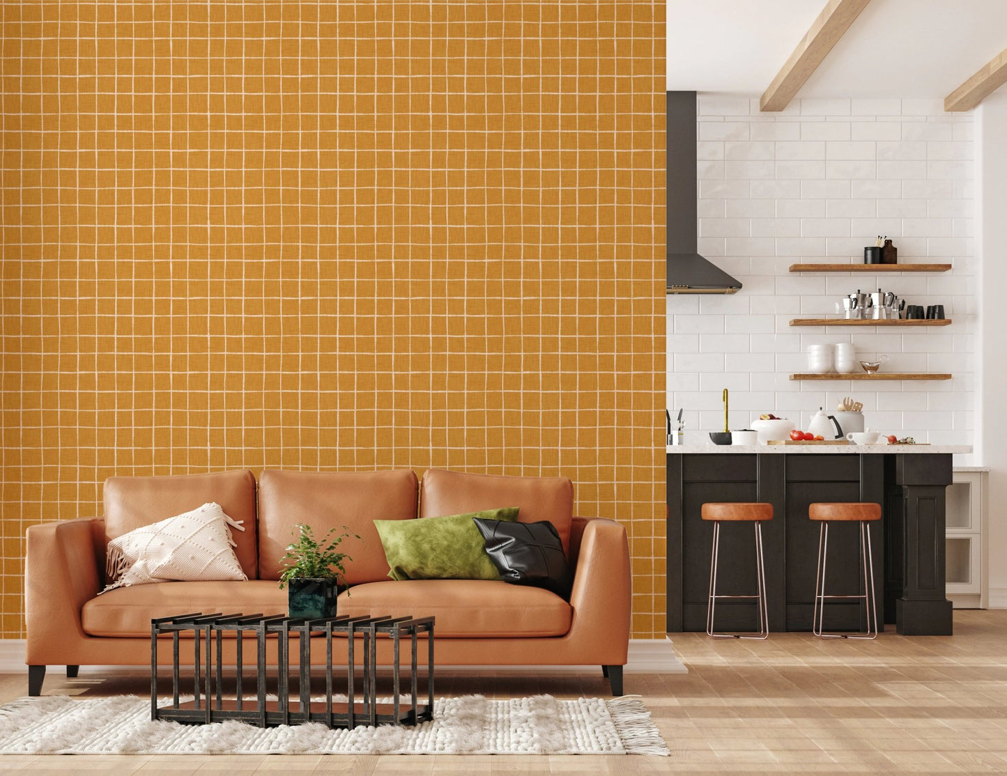 Neutral orange grid artwork for wall murals