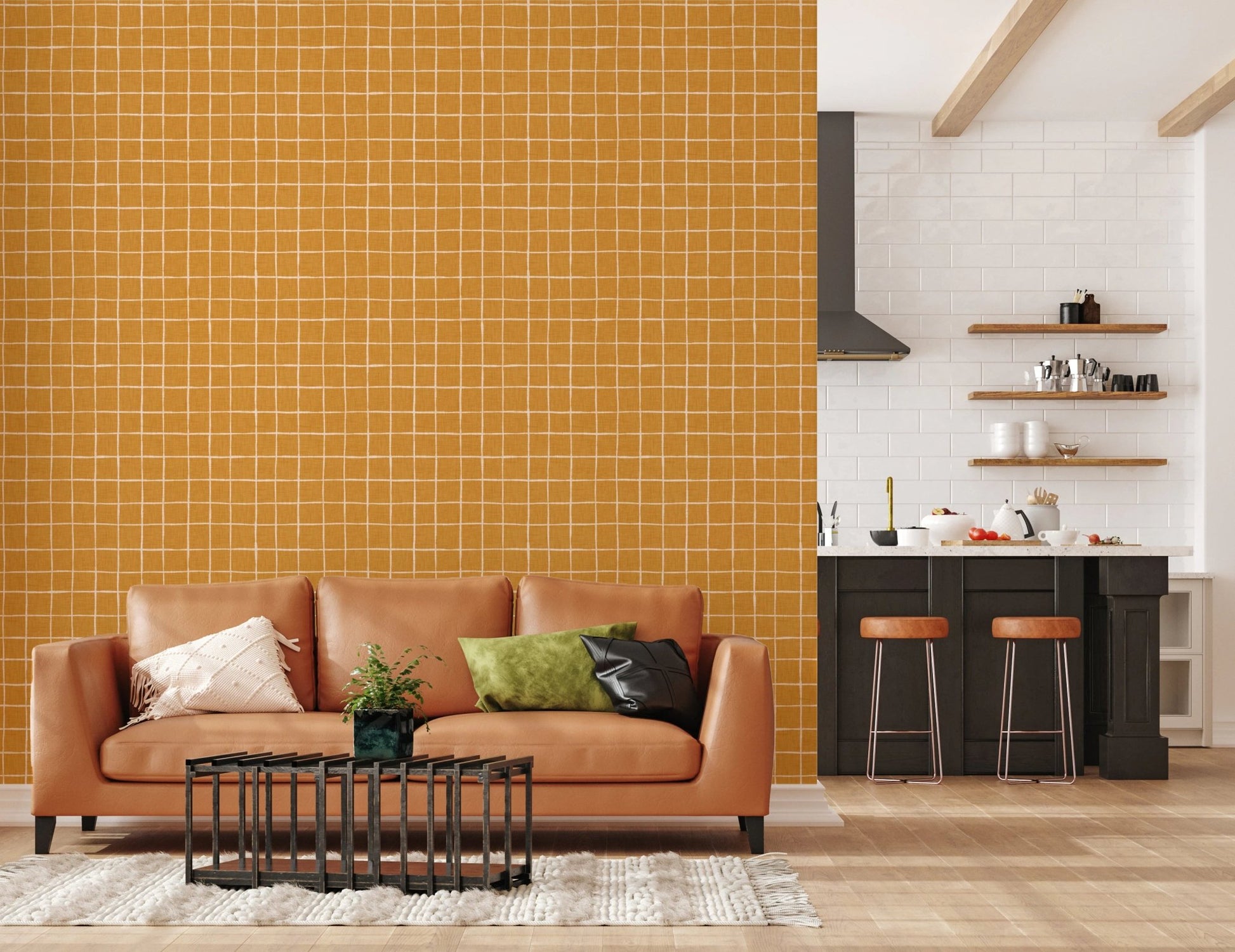 Neutral orange grid artwork for wall murals