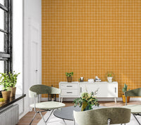 Warm orange check grid design for wallpaper murals