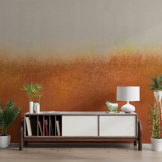 Orange Abstract Wall Mural with burnt orange and grey tones for a hallway.
