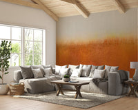 Two-tone wall mural with orange paint stroke textures for living room interiors.