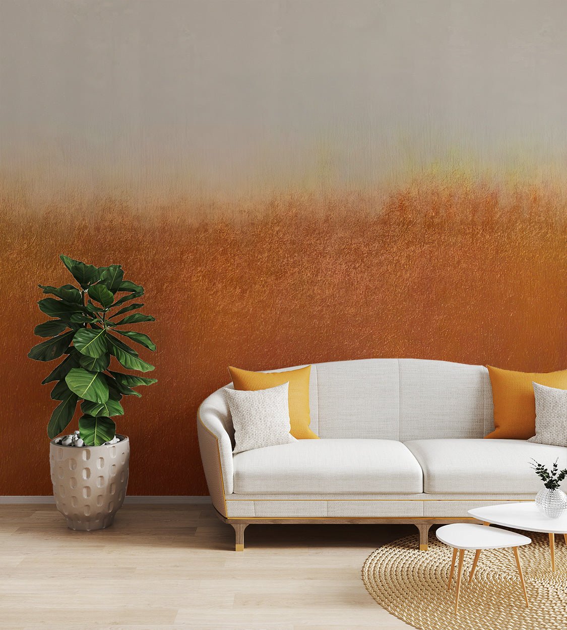 Textured orange wall mural with a horizontal gradient effect.