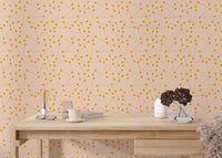 Orange color shooting star geometric wall mural in a study with white furniture.