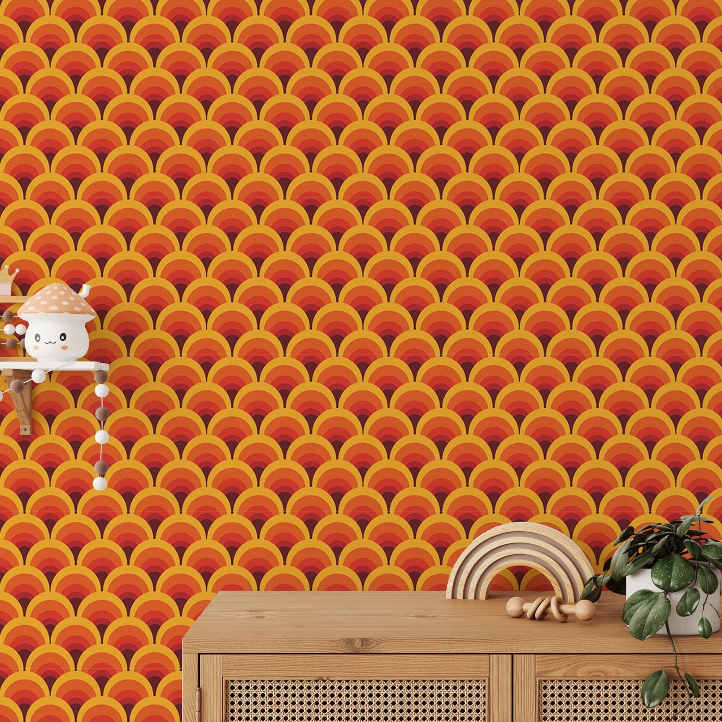 Orange Geometric Vintage Seamless Pattern Wallpaper