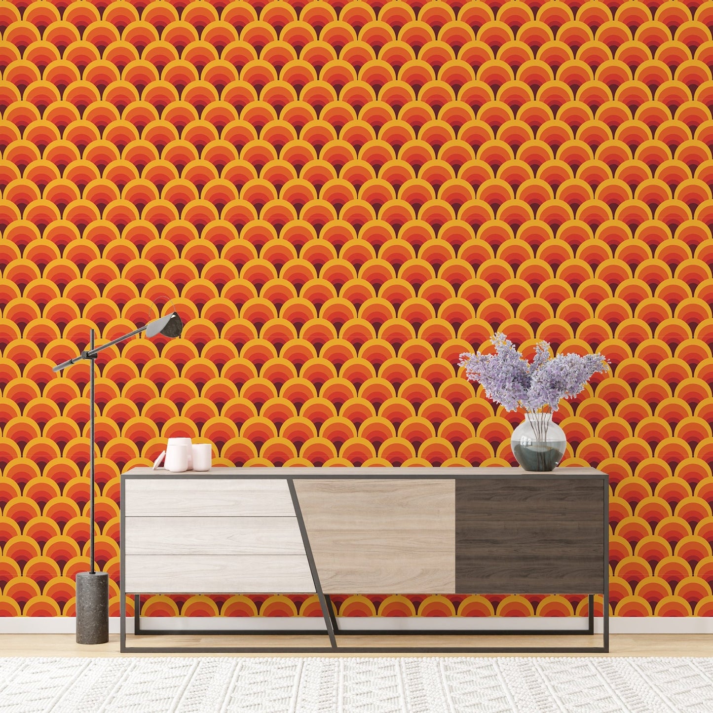 Orange Geometric Vintage Seamless Pattern Wallpaper