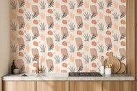 Organic watercolor wallpaper creating a calming and modern ambiance in kitchen
