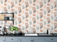 Organic watercolor vibes wallpaper for stylish and serene kitchen interiors.
