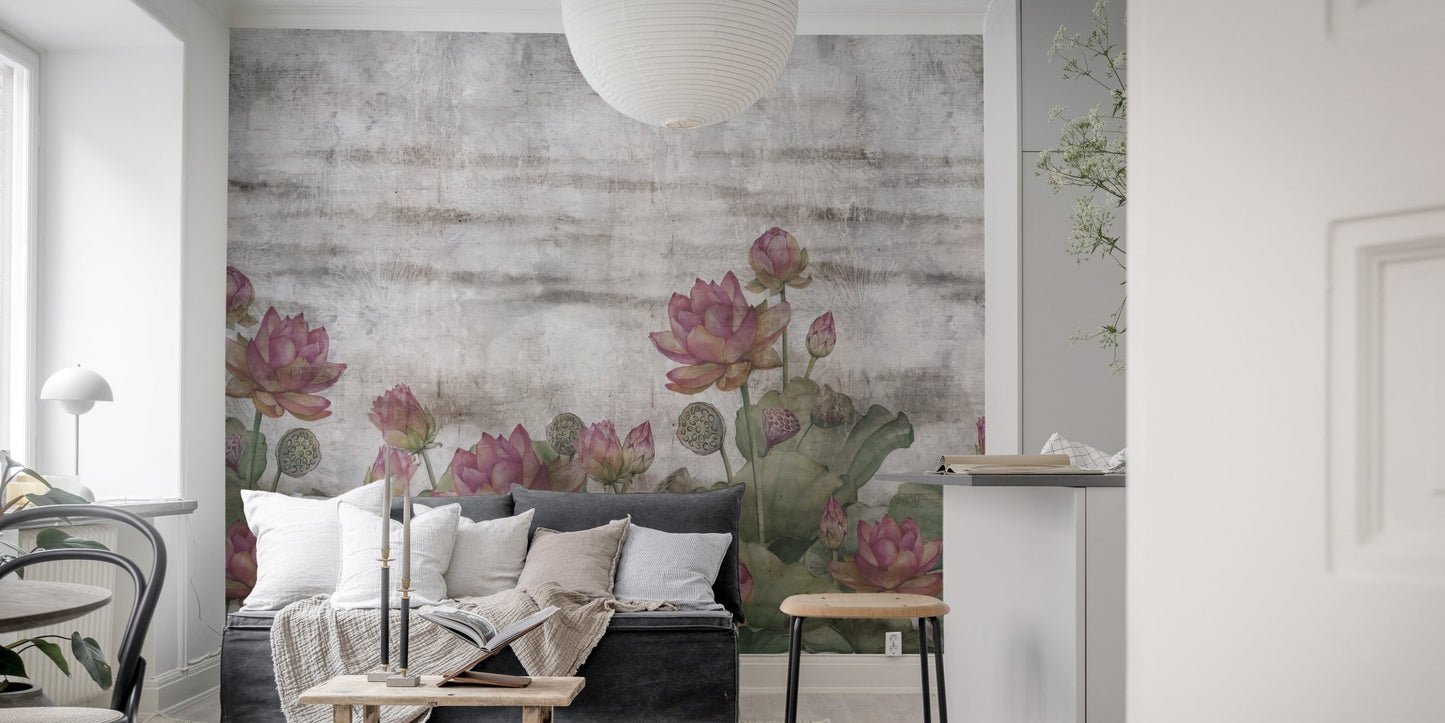 Artistic lotus flower wallpaper mural with subtle shading.