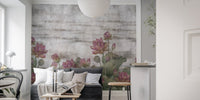 Artistic lotus flower wallpaper mural with subtle shading.