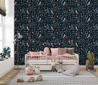 Elegant wallpaper with owls and botanical details
