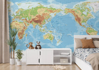 Stylish kids bedroom featuring Pacific View World Map wall mural