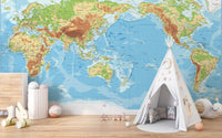 Play tent corner with Pacific View World Map wall mural backdrop