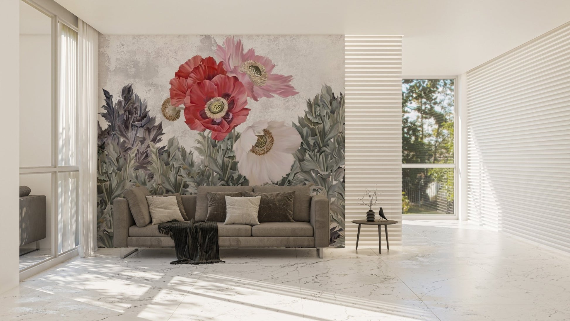 Minimalist living room featuring Painted Grunge wallpaper mural.