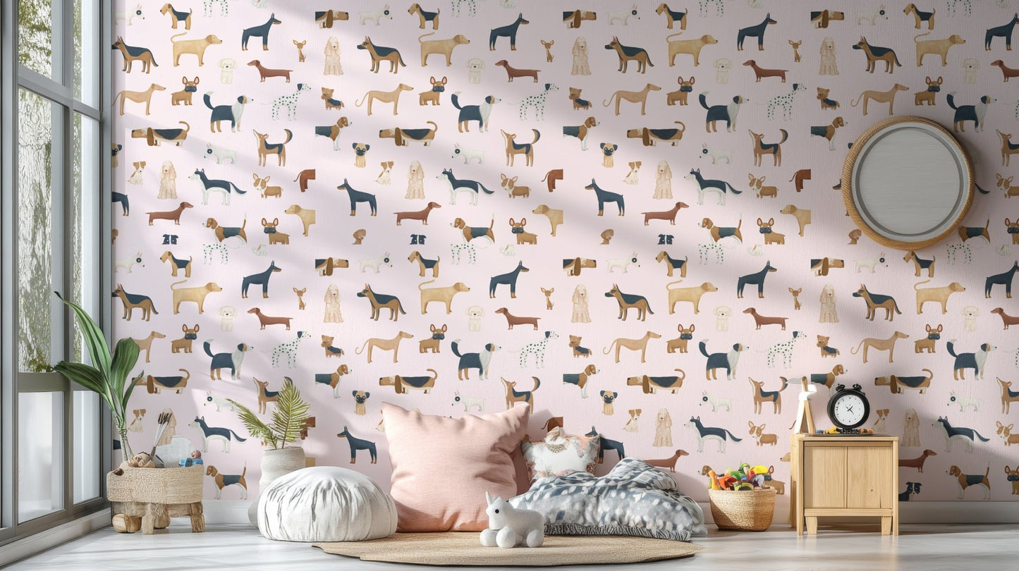 Pale Pink Dogs Breed Pattern Wallpaper - Wallanza