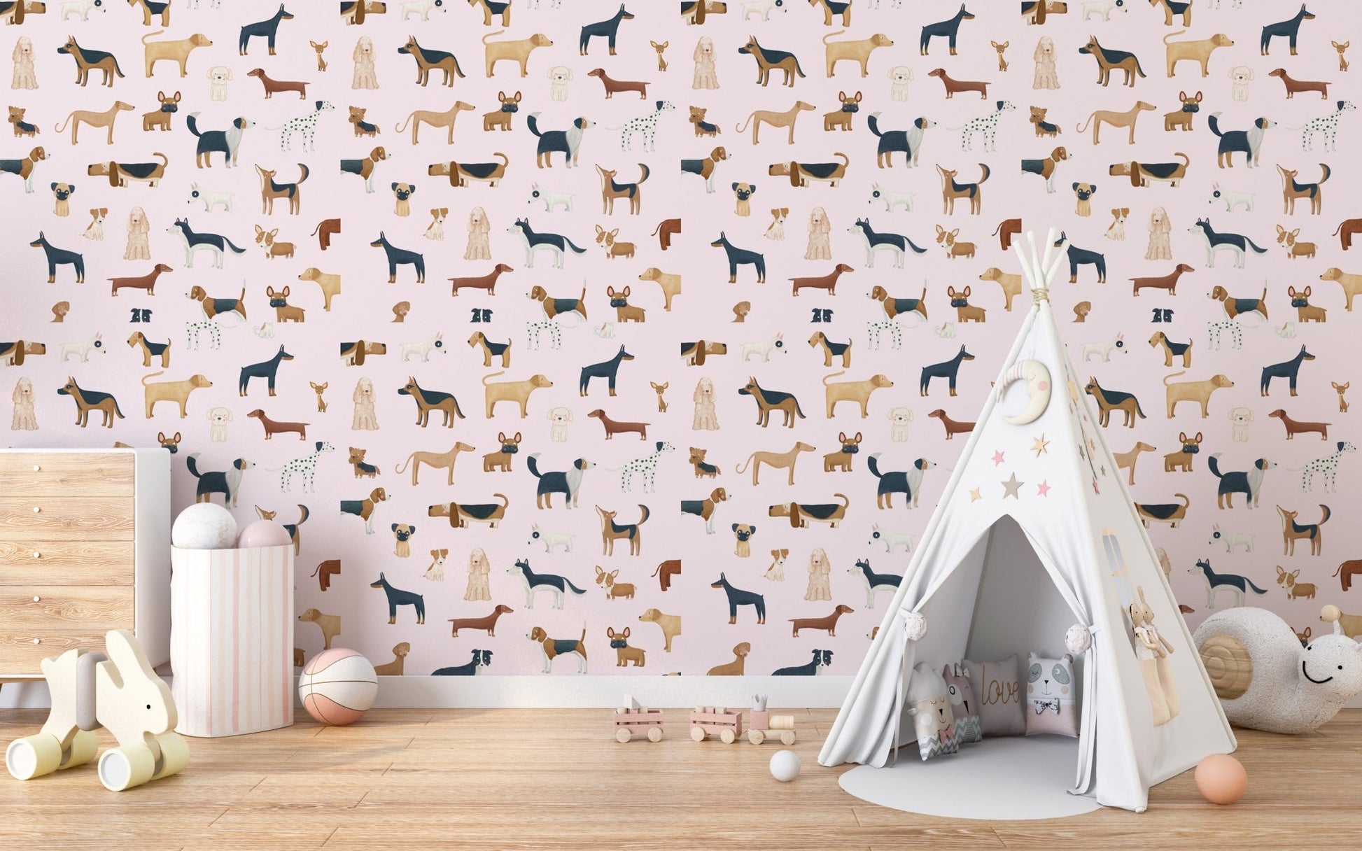 Pale Pink Dogs Breed Pattern Wallpaper - Wallanza