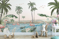 Palm and Flamingo Wallpaper Mural - Wallanza