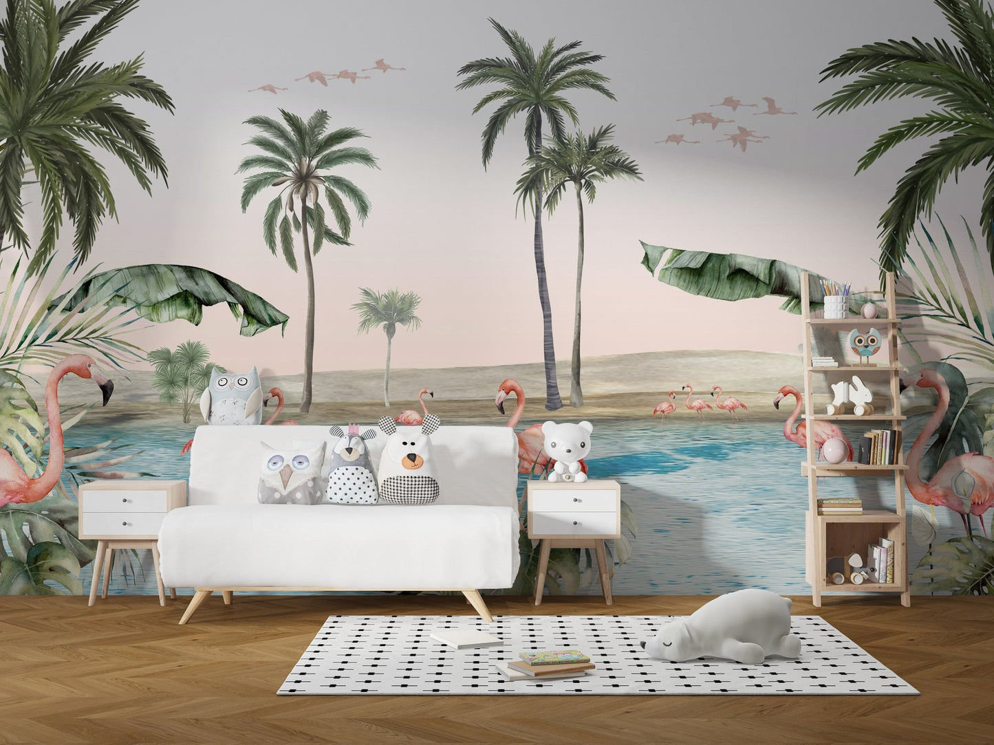 Palm and Flamingo Wallpaper Mural - Wallanza