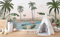 Palm and Flamingo Wallpaper Mural - Wallanza