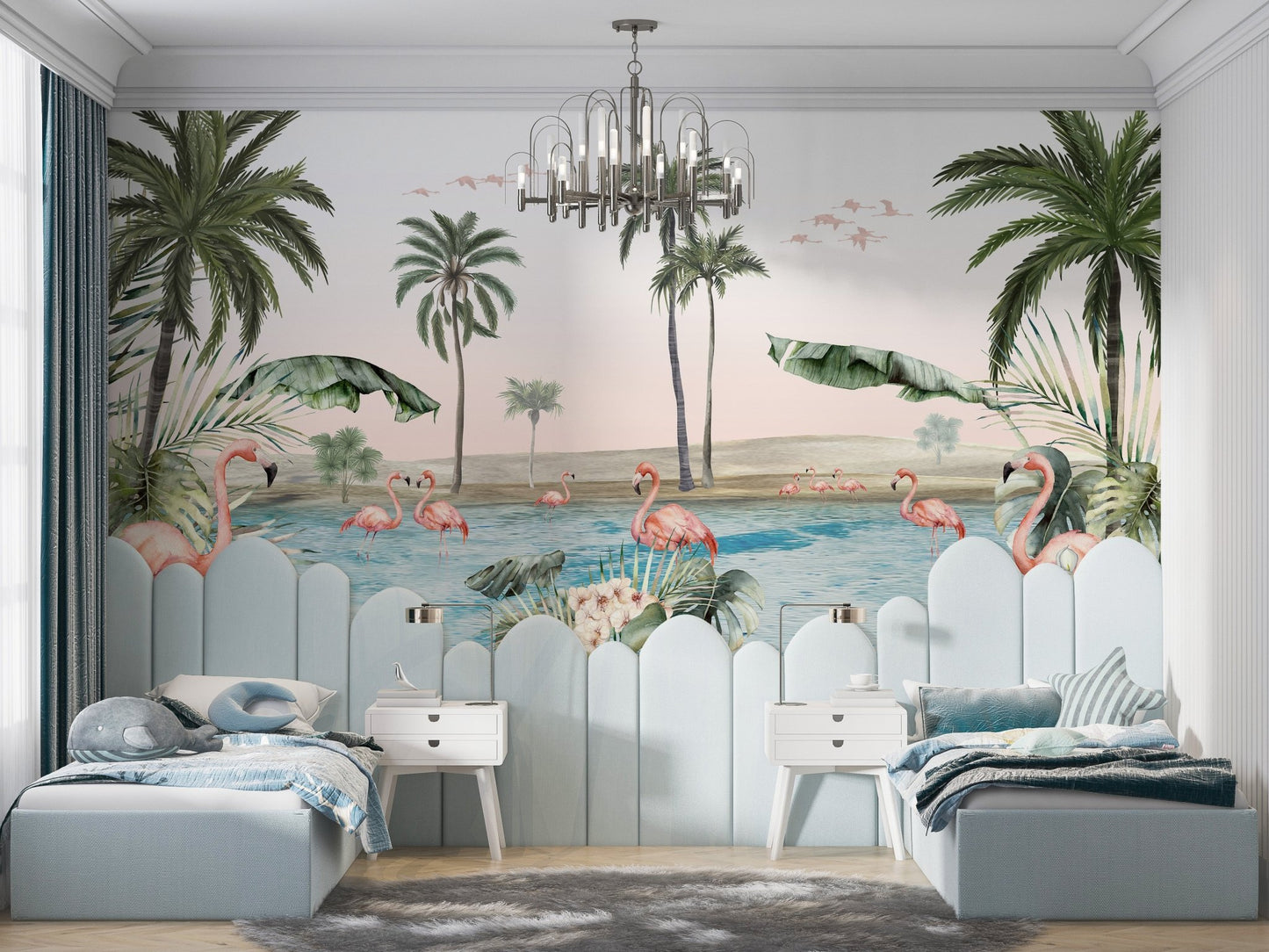 Palm and Flamingo Wallpaper Mural - Wallanza