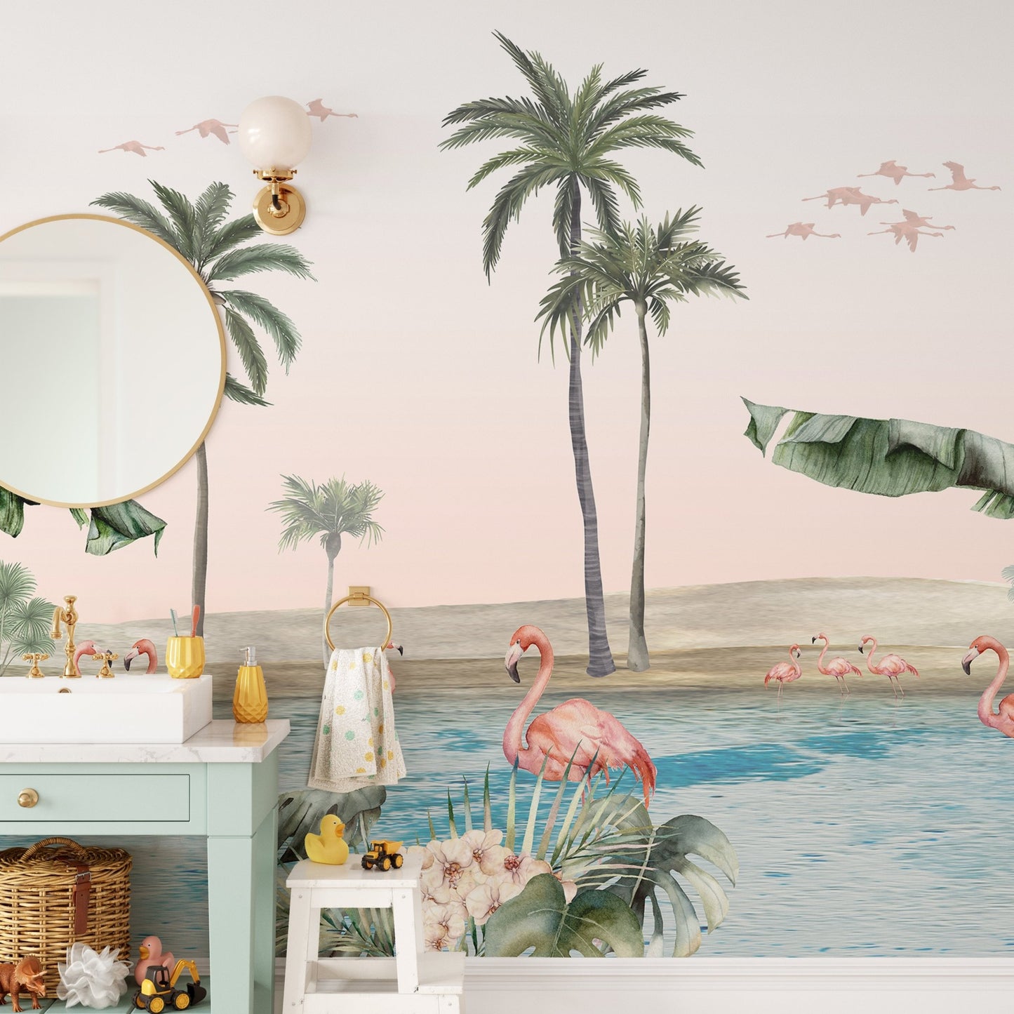 Palm and Flamingo Wallpaper Mural - Wallanza