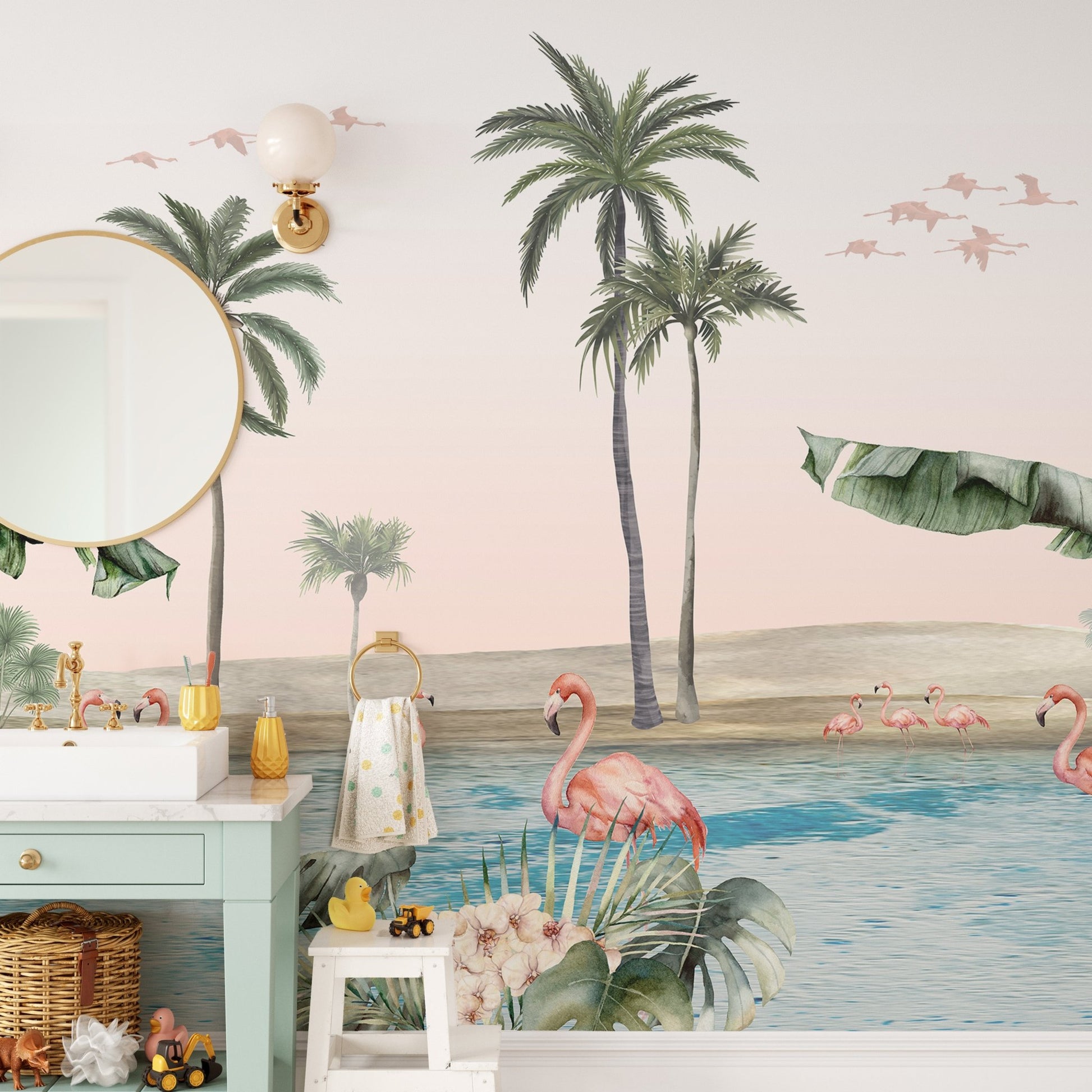Palm and Flamingo Wallpaper Mural - Wallanza