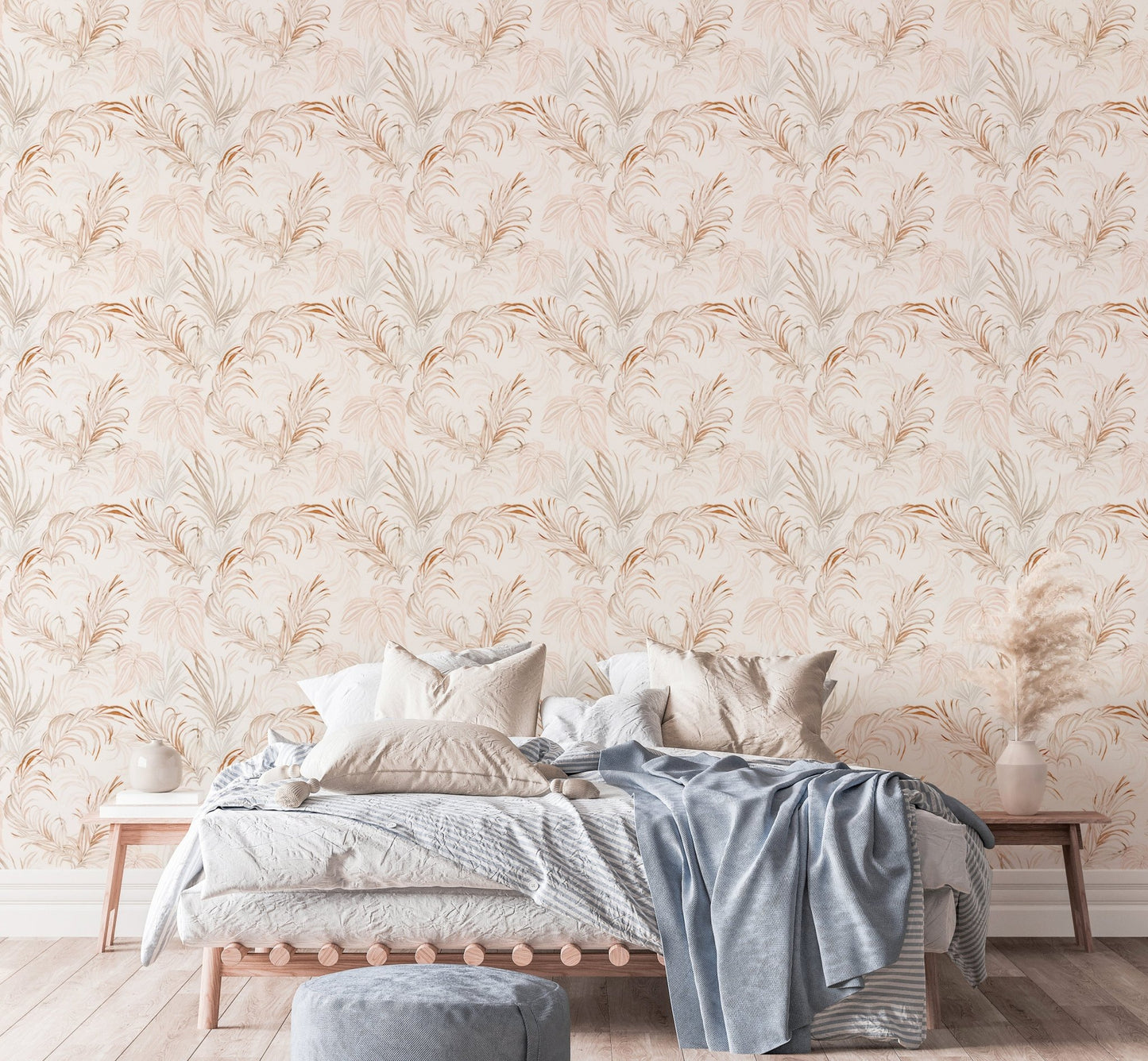 Palm Branches Tropical Leaves wallpaper for a modern bedroom.