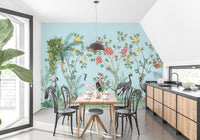 Chinoiserie palm tree mural with foliage

