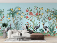 Chinoiserie wallpaper with tall palm trees
