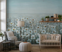 Home muted blue floral full wall mural