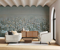 Hallway blue-gray botanical full wall mural