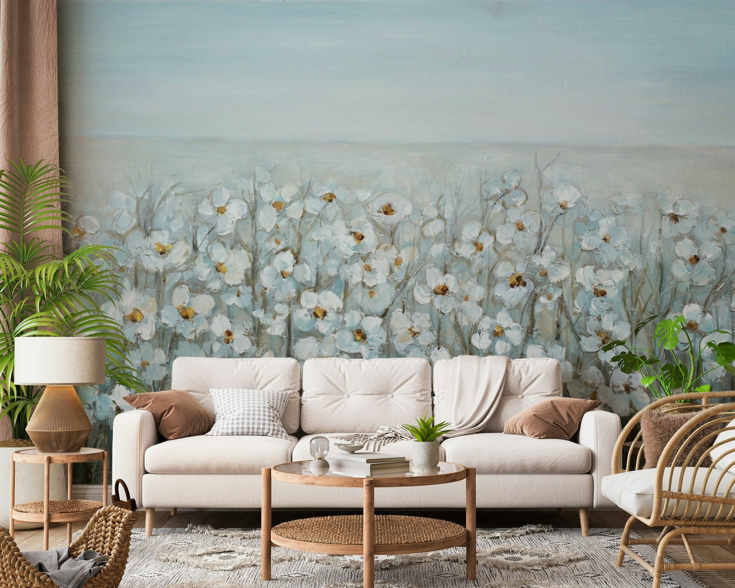 Home blue-gray Floral Wall Mural full wall