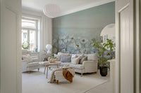 Entryway painterly blue flower feature wall