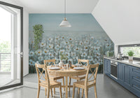 Dining Panoramic Flower Wall Mural soft blue accent wall