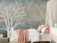 Panoramic Forest on Textured Blue Wall Mural - Wallanza