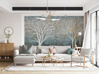 Panoramic Forest on Textured Blue Wall Mural - Wallanza