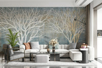 Panoramic Forest on Textured Blue Wall Mural - Wallanza