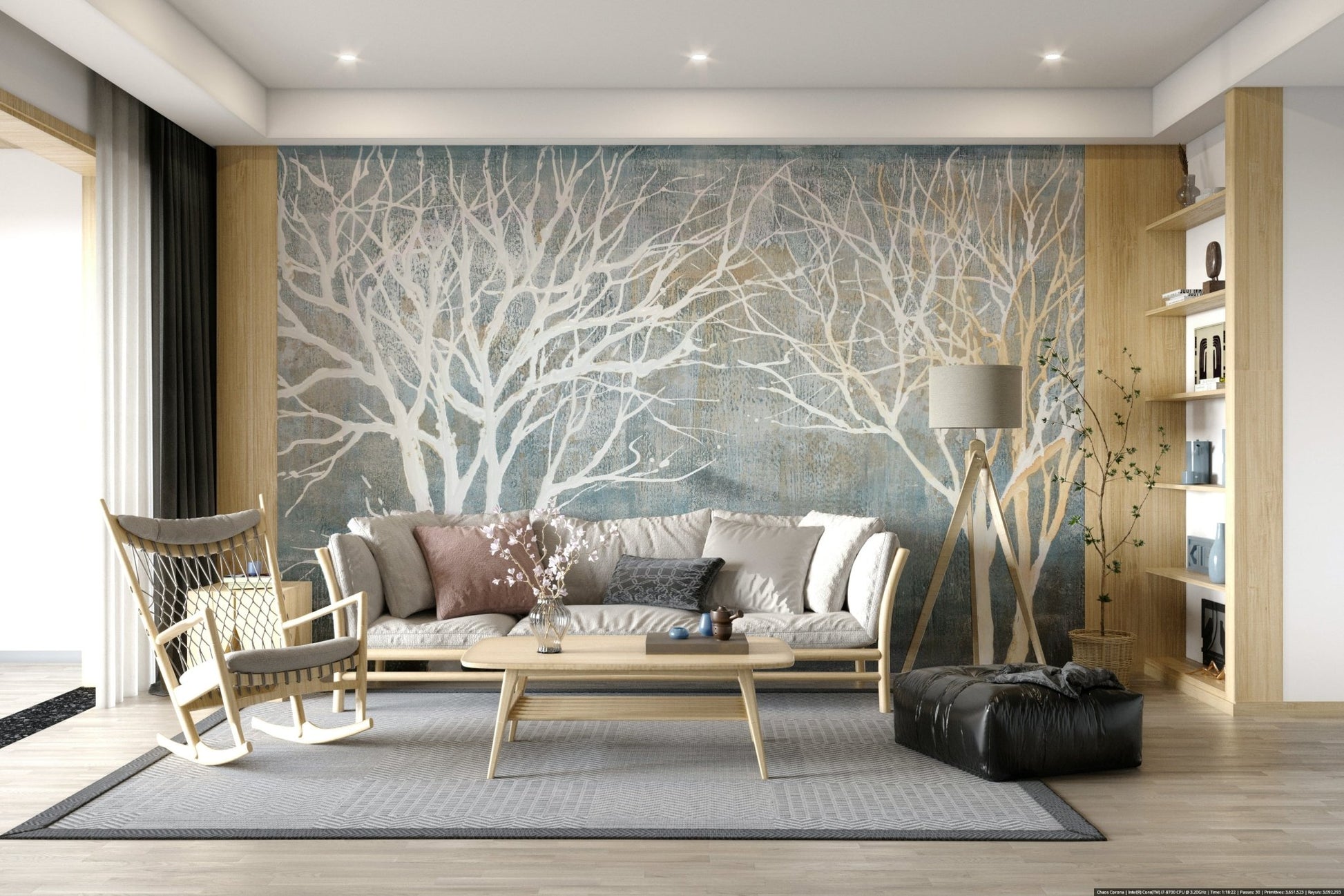 Panoramic Forest on Textured Blue Wall Mural - Wallanza