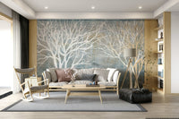 Panoramic Forest on Textured Blue Wall Mural - Wallanza