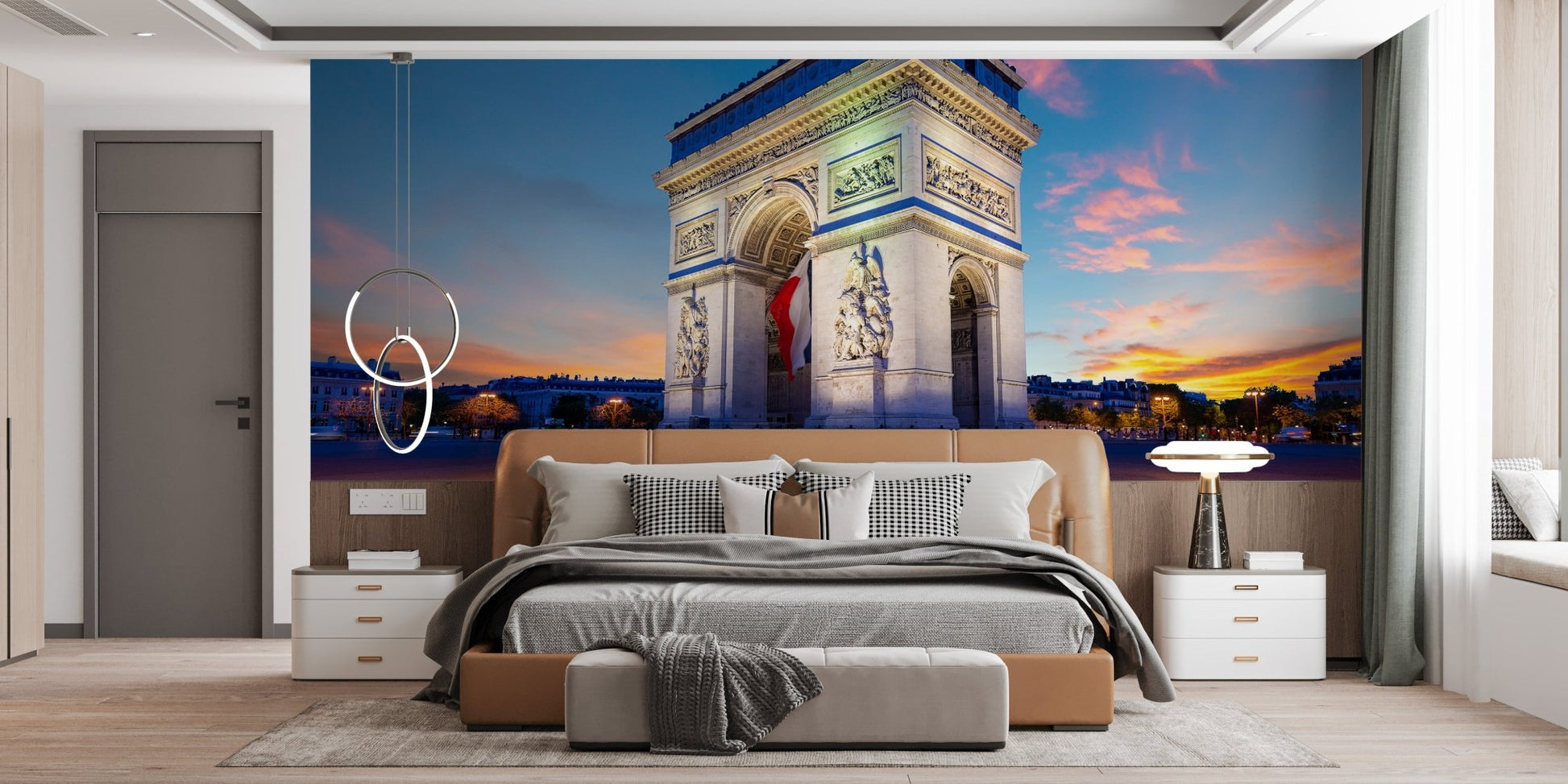 Parisian Arc de Triomphe Nighttime Mural for master bedroom walls.