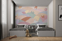 Hand-painted texture landscape wall mural for twin bedroom.