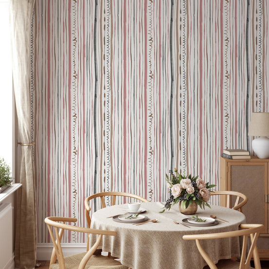 Pastel Color Lines and Thicknesses Design Wallpaper in a dining room