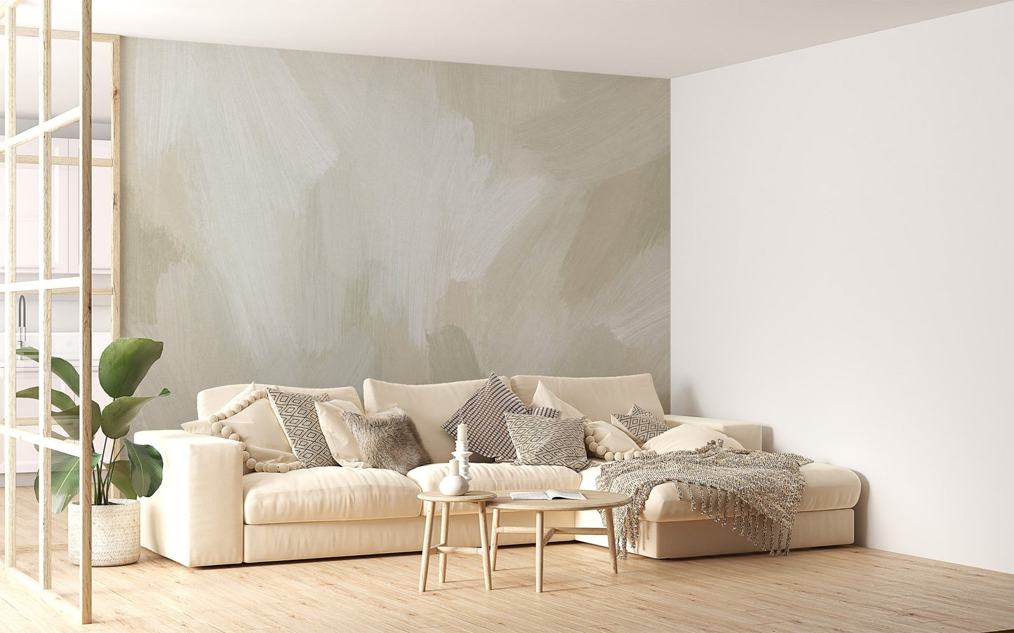 Modern pastel color wallpaper mural in warm sand shades.
