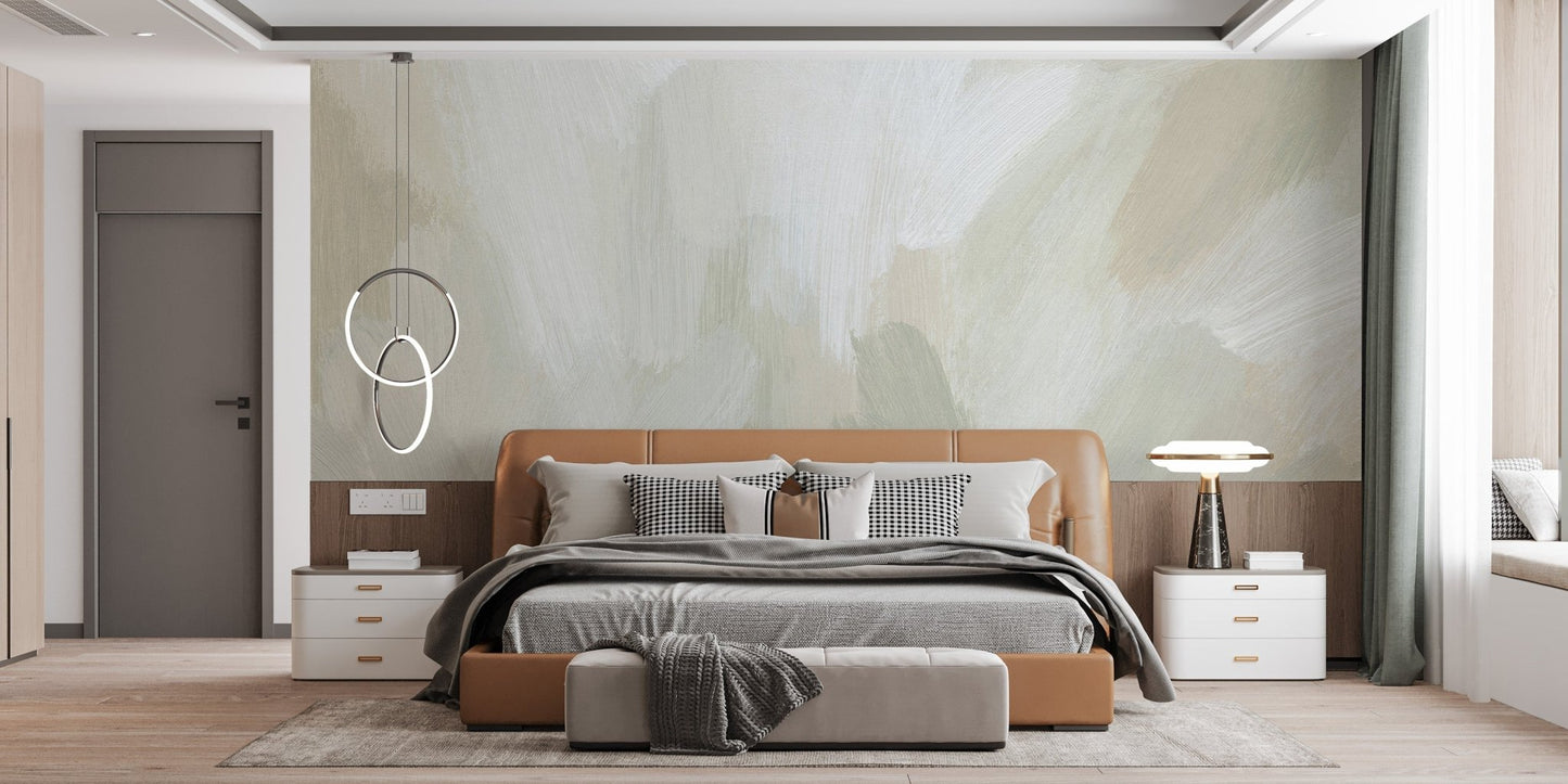 Modern earth tone wallpaper with creamy layered detailing.
