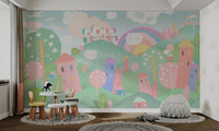 Flying unicorns and pastel hills wall mural for creative kids room design 