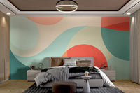Contemporary geometric pattern with cream and coral rounded forms wallpaper.