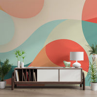 Multicolor pastel geometric layers on a smooth textured wallpaper.