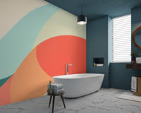 Pastel teal and orange abstract circles on a matte finish wall mural.
