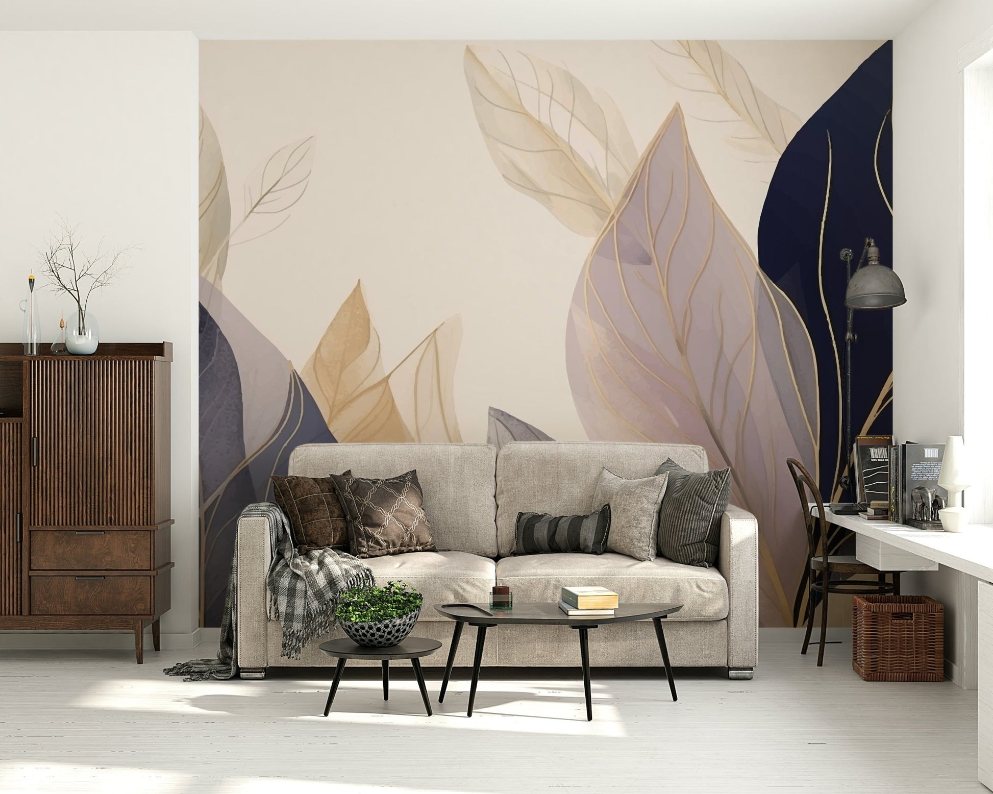 Pastel Leaves Wall Mural - Wallanza