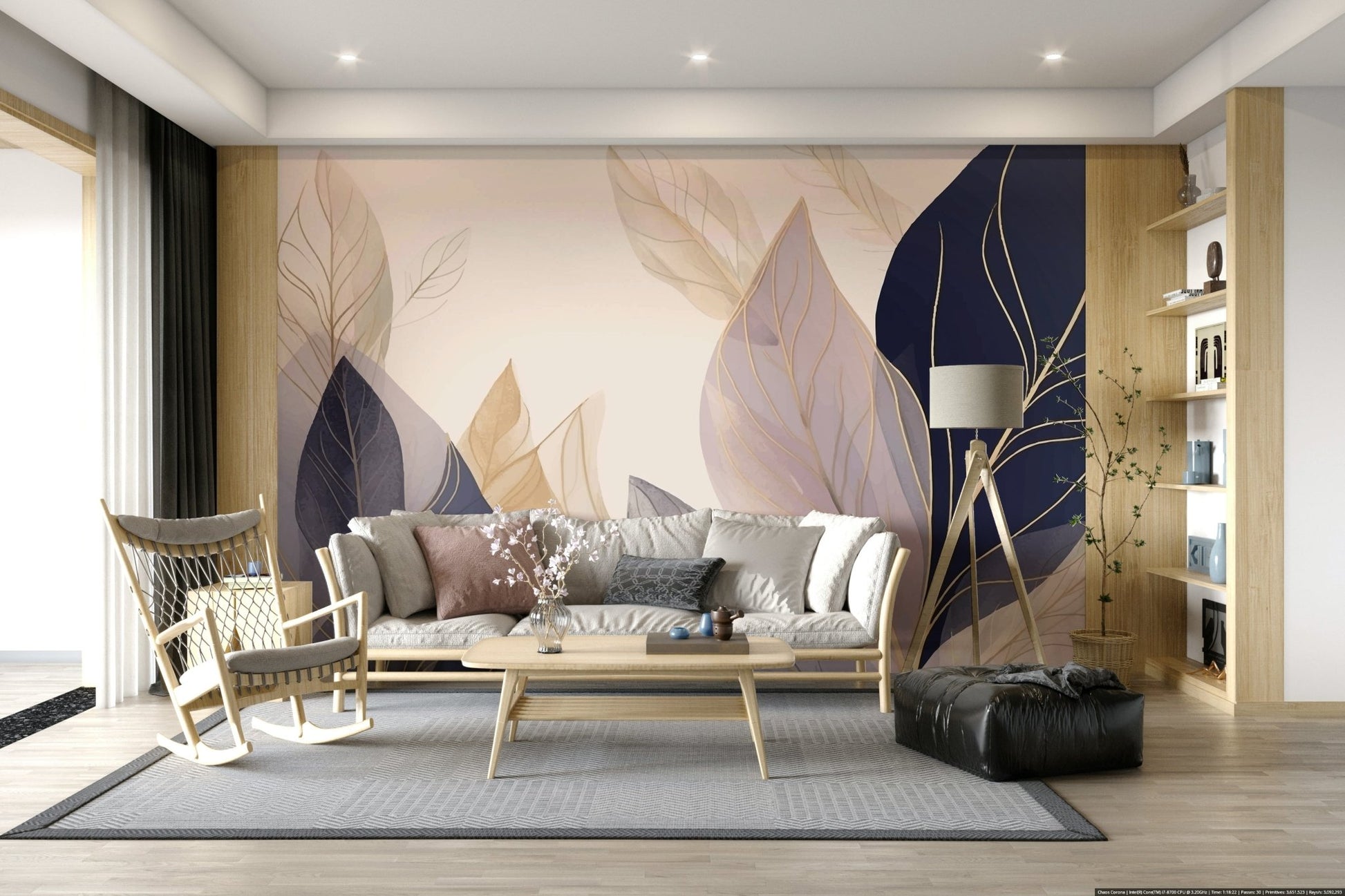 Pastel Leaves Wall Mural - Wallanza